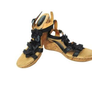 Black Leather Sandal Wedges by Bolo Size 39 ( 8) Adjustable Straps. 2 inch wedge